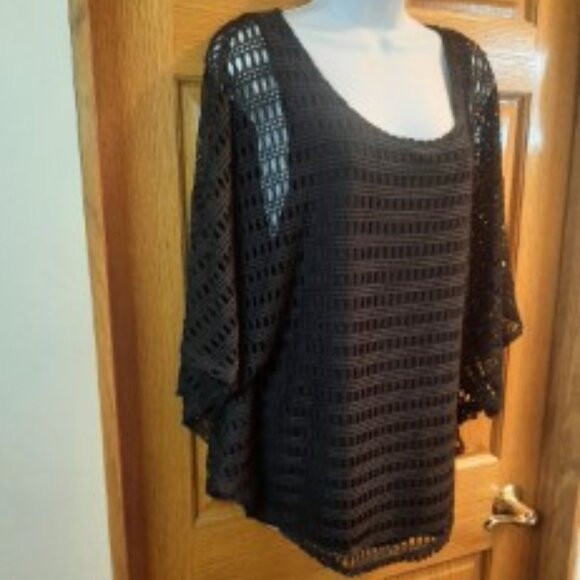 Women's Black Tank Top with attached Crocheted Poncho overlay - Picture 3 of 8